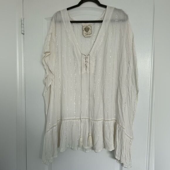 Z&L Women's Cream and Silver bathing suit Cover with Tassel Detail. - Picture 1 of 4